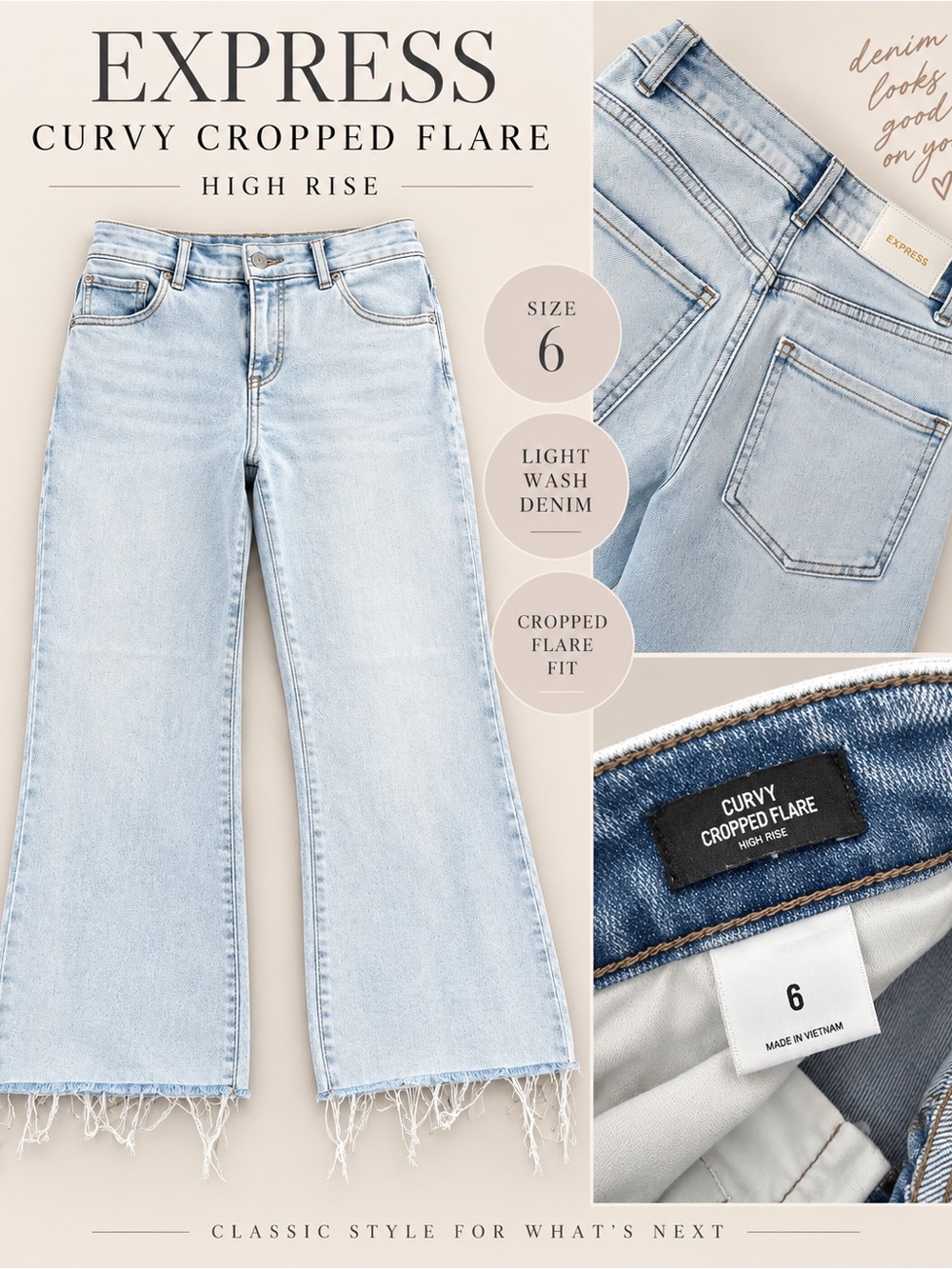 Express Light Blue Wide-Leg High-Rise Jeans with Frayed Hem - Picture 2 of 3